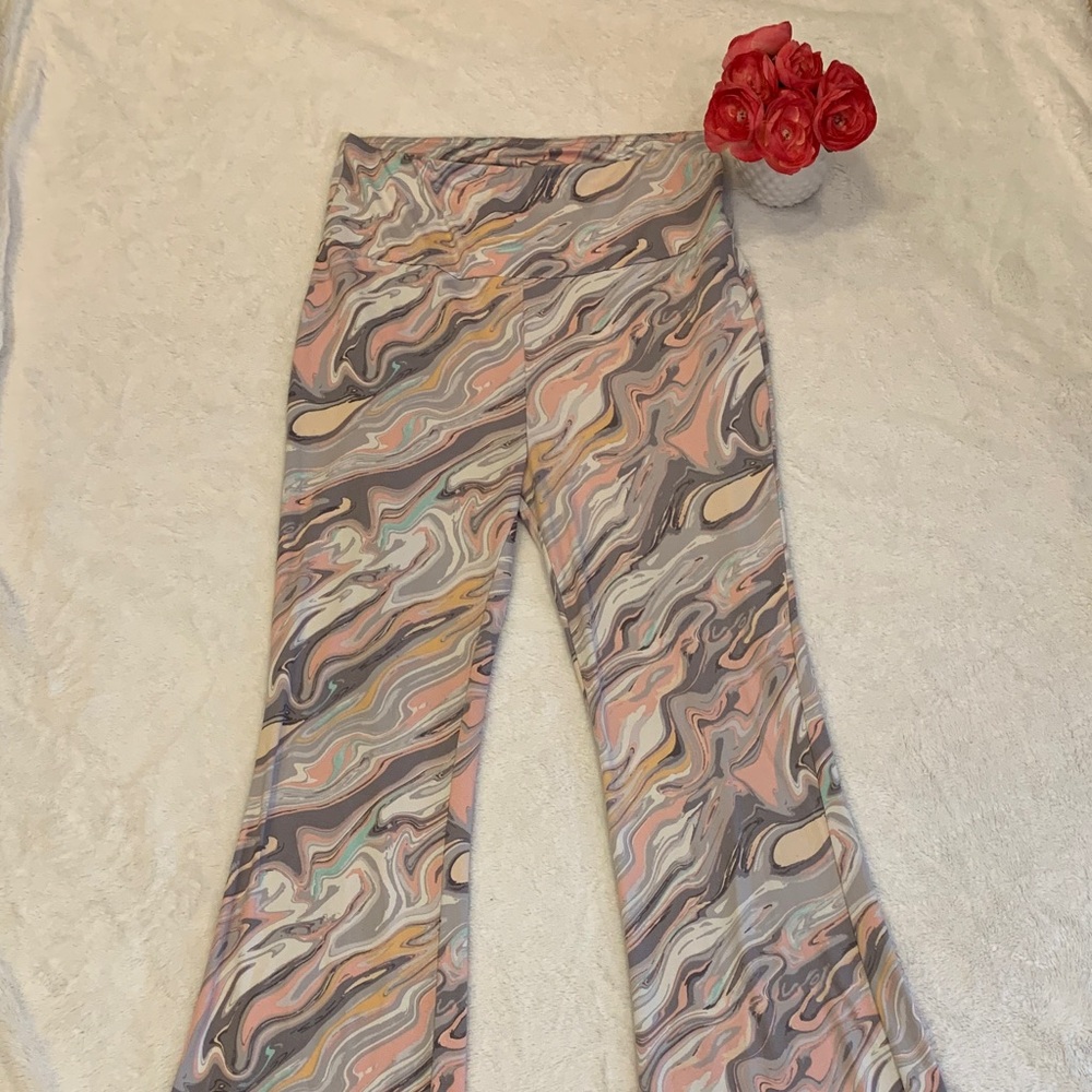 🌹shosho • Super Soft High Waist Swirl Pattern Flared Fashion Yoga Wide Leg Pants - Picture 2 of 4